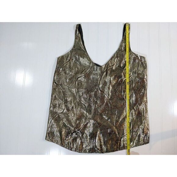 J. Crew Silk Blend Tank Women Metallic Foil Sleeveless Flowy V-Neck Sz 0 - Picture 4 of 8